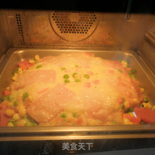火腿披萨（冷冻披萨底）的做法步骤：8