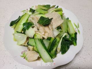 青菜炒干豆皮的做法步骤：7